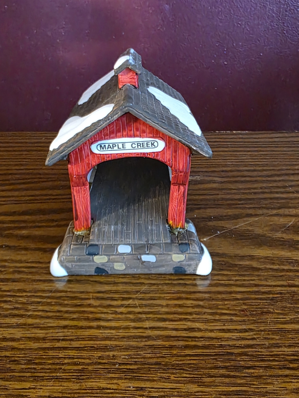 Dept 56 Heritage Village Red Covered Bridge Maple Creek Porcelain Hand Painted